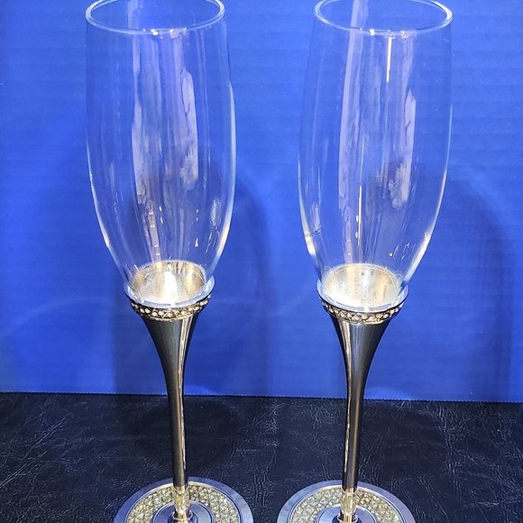Gorham Razzle Dazzle Champagne Flute With Crystals Silvertone Wedding Flutes in - Picture 1 of 10